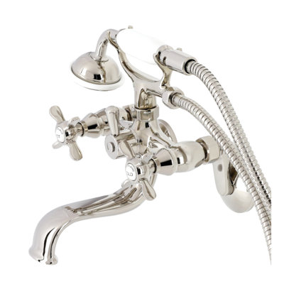 Kingston Brass Essex Three-Handle 2-Hole Wall Mount Clawfoot Tub Faucet with Handshower