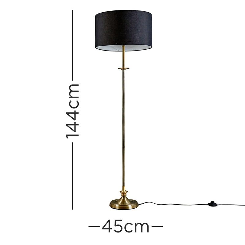 Sahag 144cm Traditional Floor Lamp, Black, Antique Brass