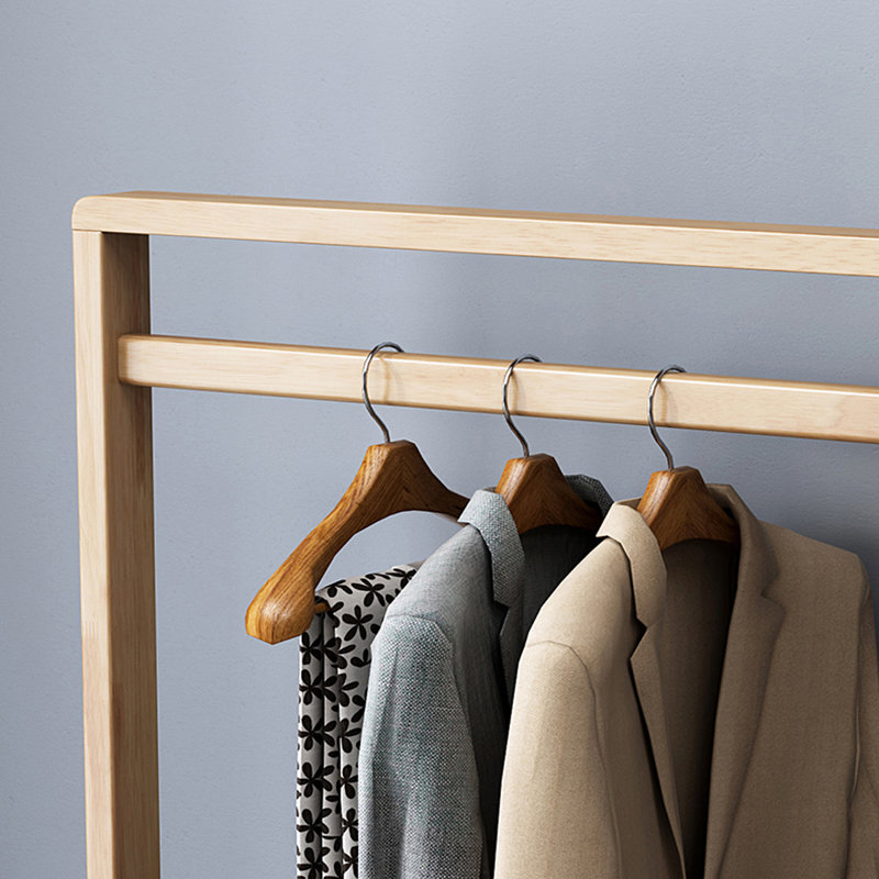 Rubber Wood Coat Rack Copper Hooks Compact Design, Burlywood