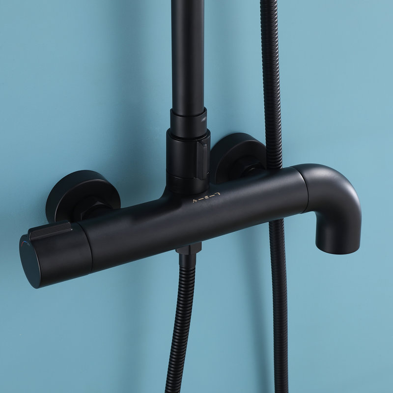 Wall Mount Solid Brass 3-Function Rust-free Outdoor Shower with Handheld Shower with Footwash Spout, Matte Black
