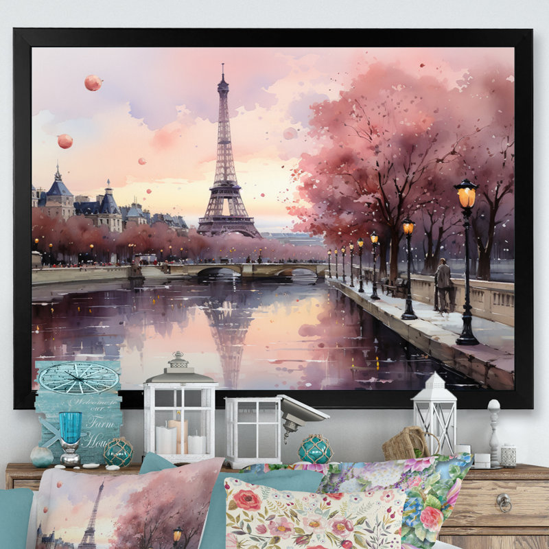 «Pink Twilight Rendezvous In Paris II», impressions sur toile de parcs d'attractions, H 12 po x l 20 po, Noir