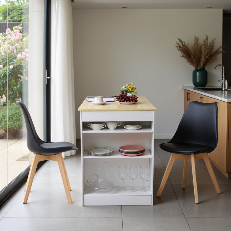 Modern Kitchen Island Dining Table with Open Storage Shelves