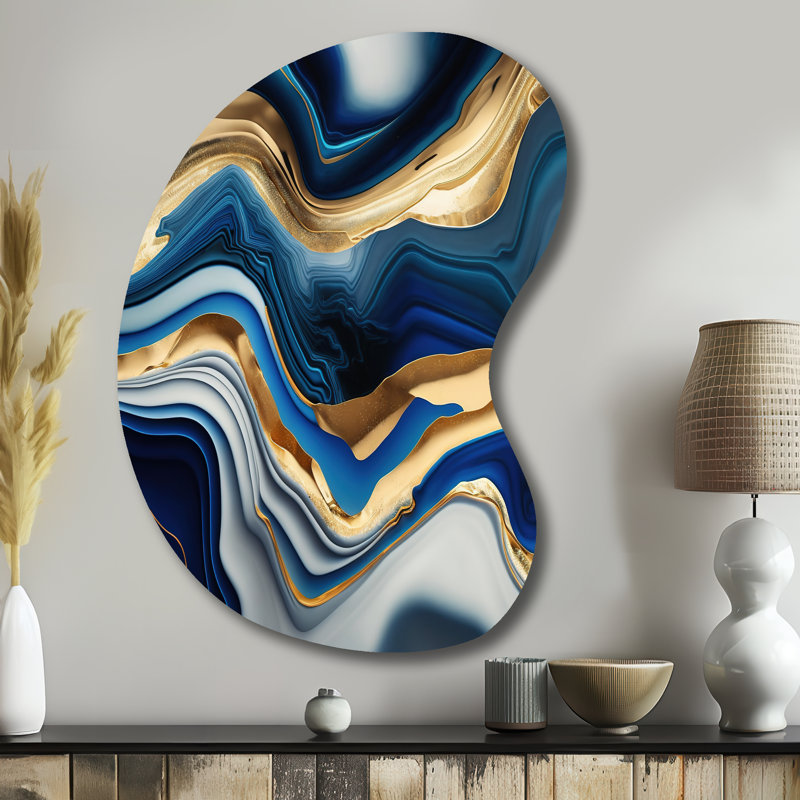 Décoration murale vibrante en agate bleue et dorée vibrante II, H 39 po x l 28 po