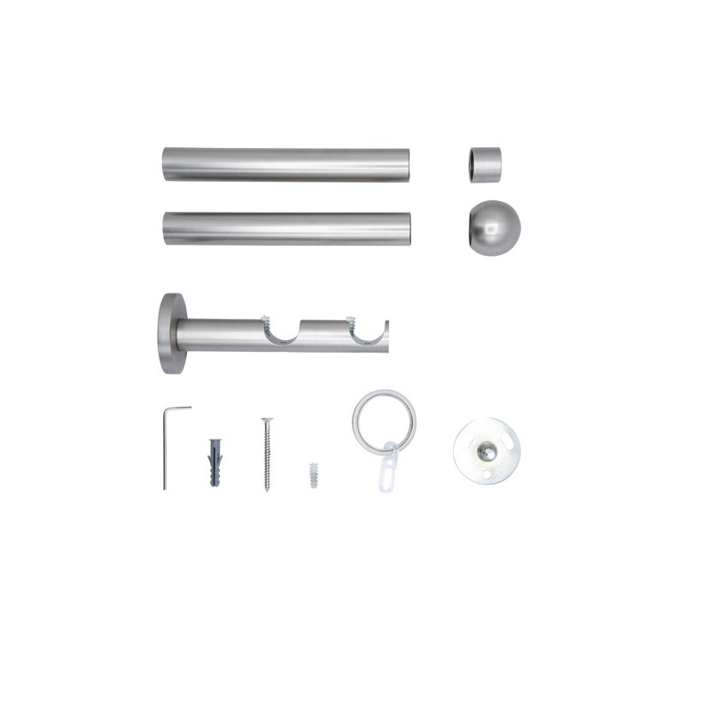 Curtain rod made to measure 20mm ball, 2cm H x 360cm W x 12cm D, Stainless Steel