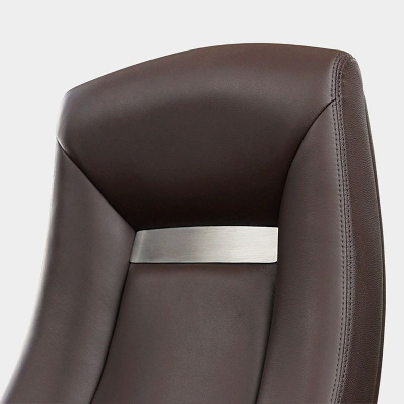 Fauteuil de bureau brun foncé + cuir véritable argenté réglable + similicuir + alliage d'aluminium
