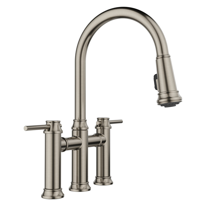 Empressa Pull-Down Dual-Spray Bridge Faucet, Satin Platinum