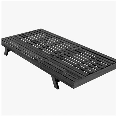 2/3 Foldable Acacia Wood Lounge Chair With Adjustable Backrest & Flat Storage Surface, Black Finish Uncushioned, For Backyard Pool Garden Patio