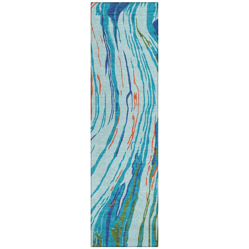 Aureva Blue Washable Indoor-Outdoor Rug - , 2'3" x 7'6"