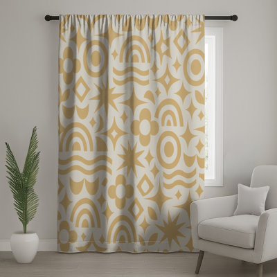 Rideaux, voilages et voilages à motif géométrique beige à motif d'étoiles - 1 panneau