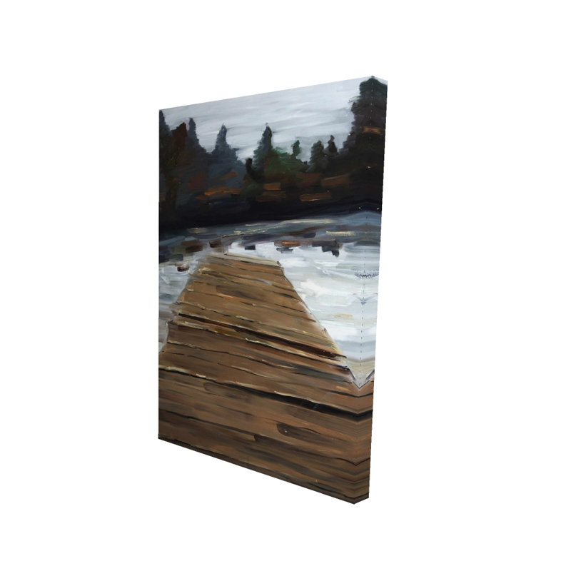 Quai et lac - Toile d'arbres paysagers pour la décoration intérieure, H 36 po x l 24 po