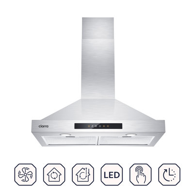 CIARRA 30'' Wall Mount Range Hood, 450 CFM Convertible Chimney Vent Hood, Touch Control, Delay Shut-Off, Clean & Fresh Mode, Stainless Steel, LED Lights, Dishwasher-Safe Aluminum Filters