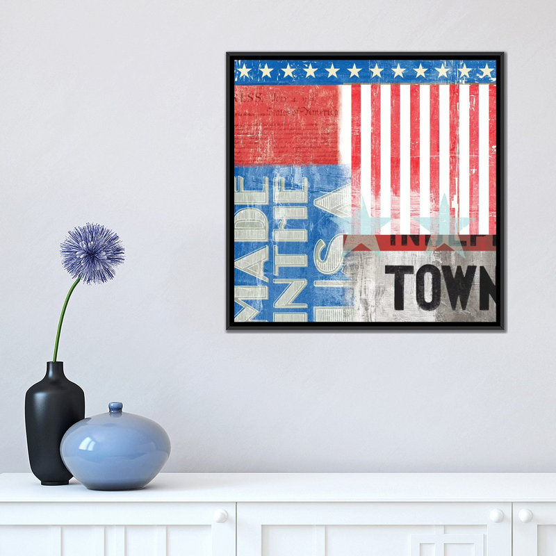 « usa », art textuel sur toile, H 18 po x l 18 po x P 1,5 po, Toile avec cadre noir, Pas de tapis