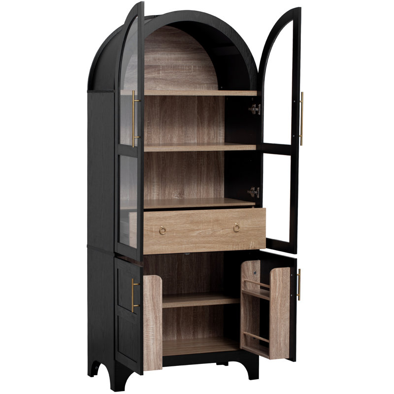 Grand garde-manger arqué 71 po avec porte vitrée et 4 tablettes, Black