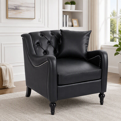 PU Leather Accent Chair with Tufted Back, Nailhead Trim & Solid Wood Frame