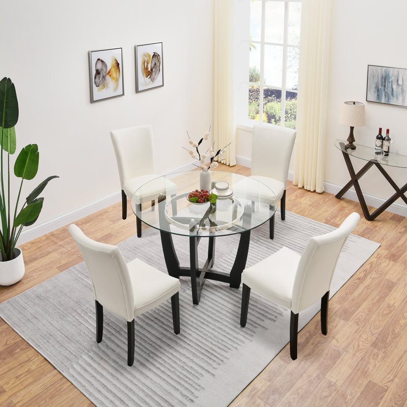 Gursharon Pedestal Dining Set, 30.94" H x 48" L x 48" W, White