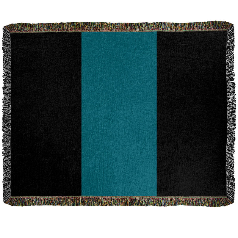 Hand Woven Throw Blanket, Black/Deep Pacific Teal/Black, 60" x 80", Cotton