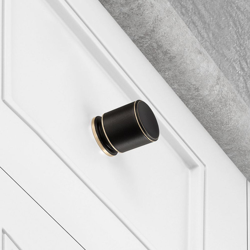 Poignée cylindrique Monaco, Laiton brossé / blanc, H 1,26 po x l 1,25 po x P 1,25 po