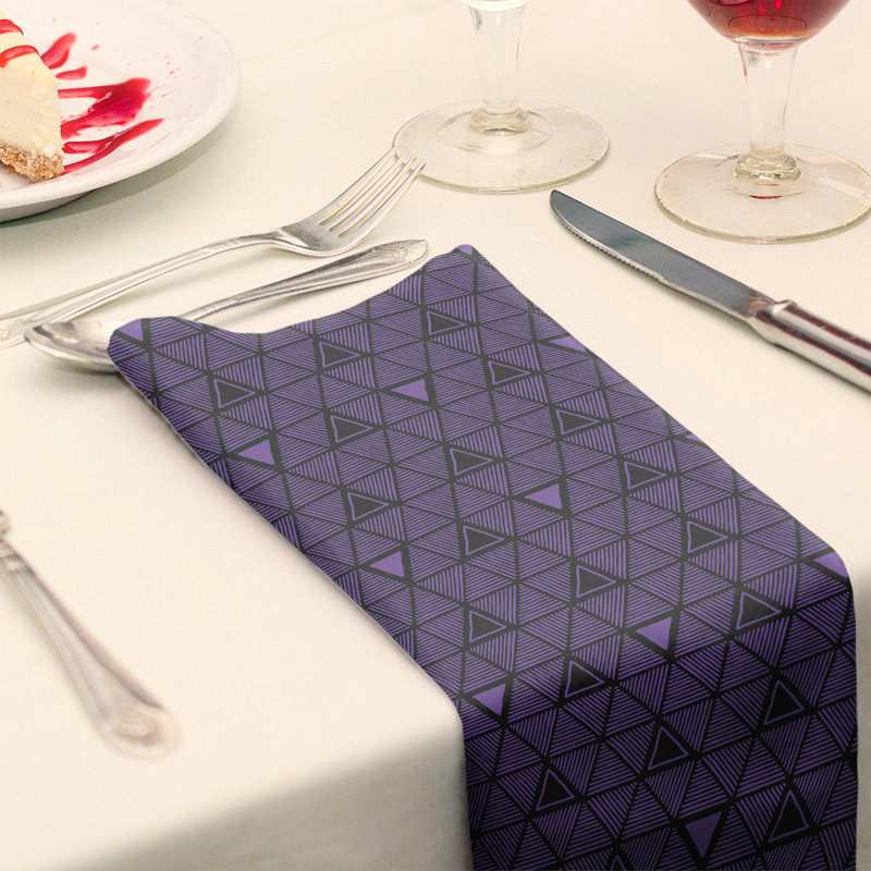Serviette de table en coton à triangles dessinés à la main, Mauve, H 0,1 po x l 22 po x P 22 po