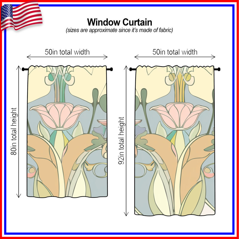 Rideaux Art Nouveau, voilages et voilages à motif floral - 1 panneau, 50 po x 92 po - 1 panneau, Blocage