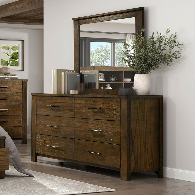 Commode de 6 tiroirs en bois pour meubles de chambre à coucher 1 pièce finition chêne brossé