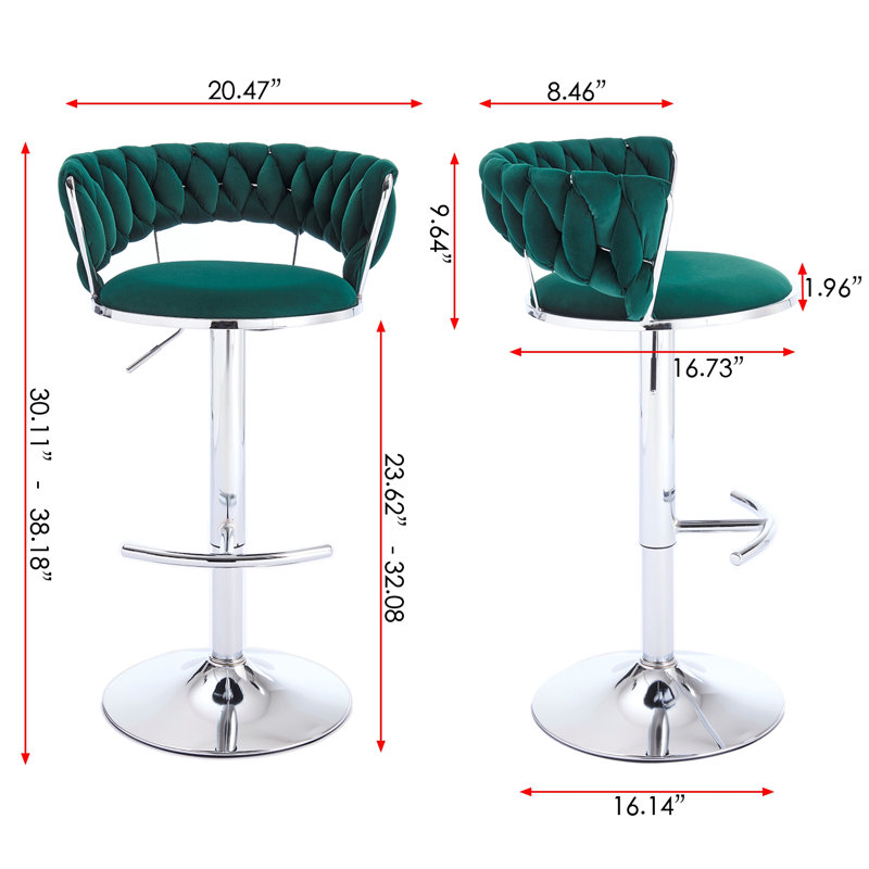 Ensemble de 2 tabourets de bar rembourrés en velours - Pieds pivotants et réglables en hauteur et argentés pour la cuisine ou le bar