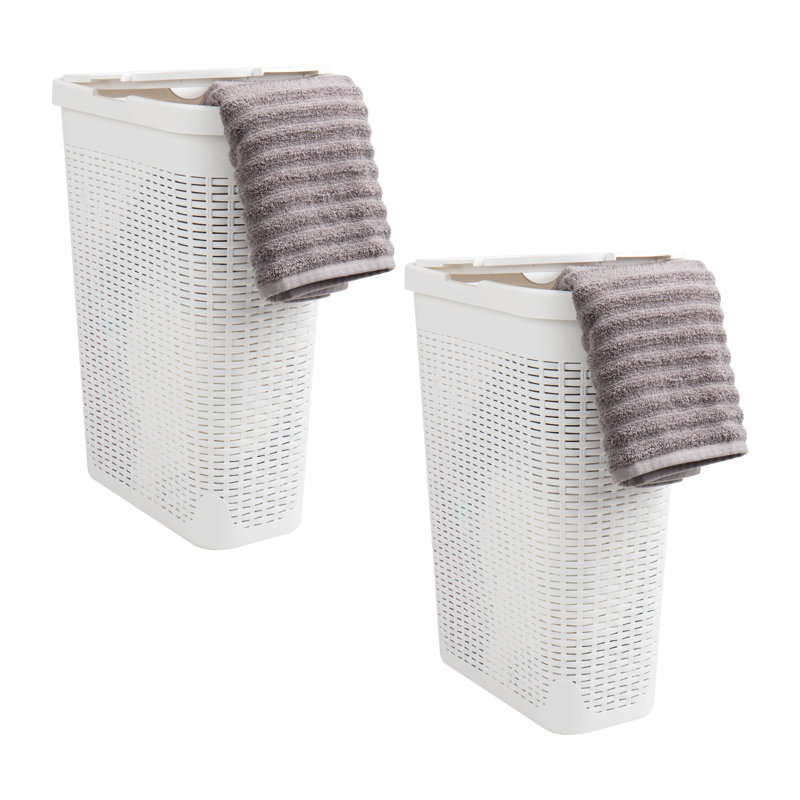 Panier à linge mince, capacité de 40 litres, couvercle à charnières, paquet de 2, Blanc, P 18 po x l 10,4 po x H 23,5 po