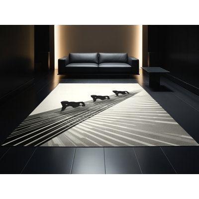 Tapis rayé blanc lavable à la machine Medford