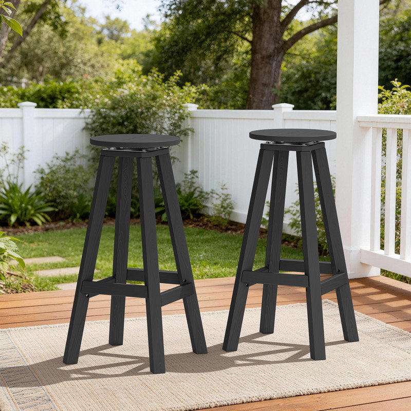 Tabourets de bar pivotants en HDPE avec repose-pieds (ensemble de 2), Noir