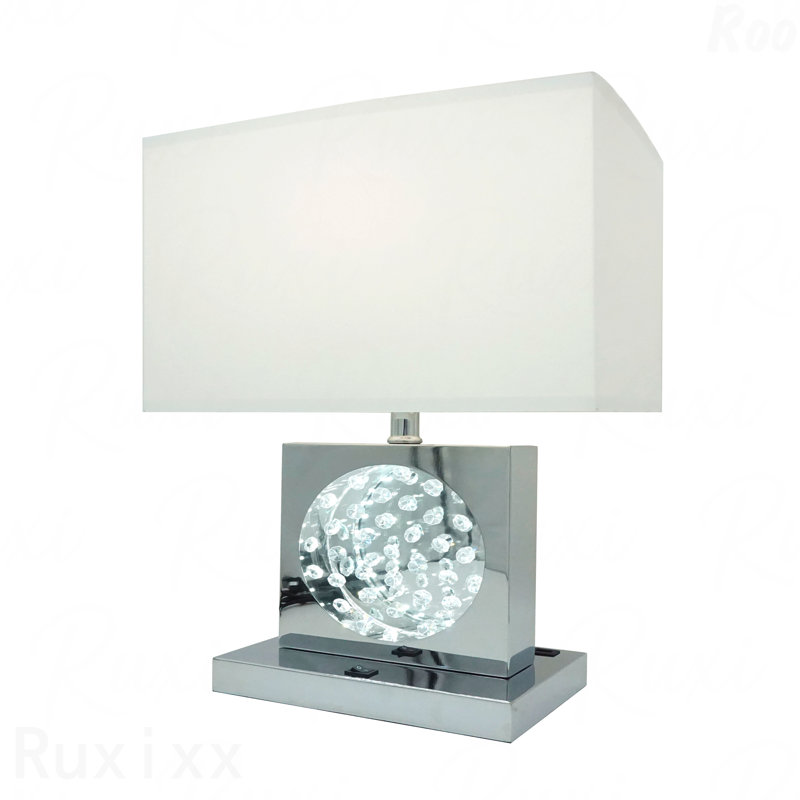 Lampe de table - 1 pièce de style luxueux, accent de cristal, finition nickel, lumière DEL, commande tactile, abat-jour rectangulaire