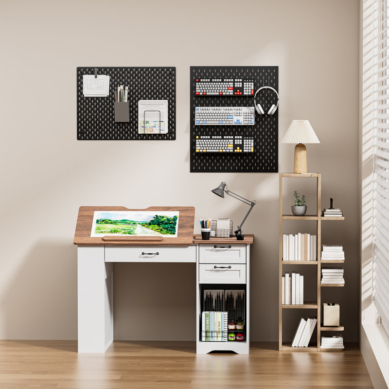 Brown Drafting Table with Tiltable Drawing Board and Storage Drawers, Adjustable Art Desk for Painting, Sketching, and Home Office Use