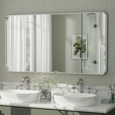 Aevar Tempered Glass and Aluminum Alloy Framed French Cleat Mounted Wall Mirror