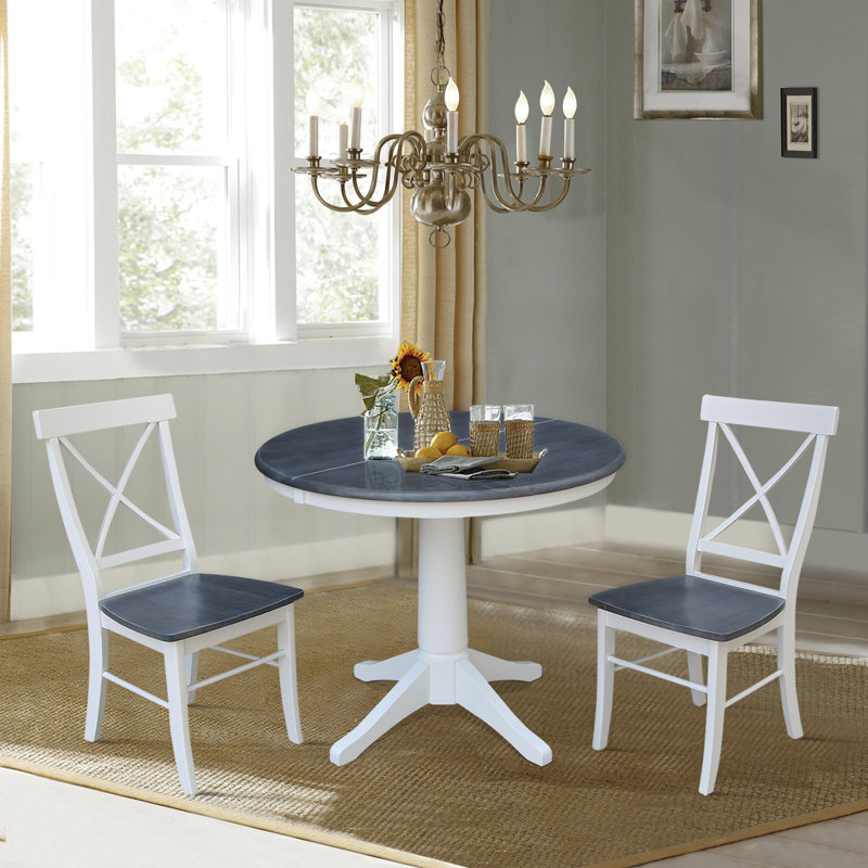 Chapital Extendable Solid Wood Dining Set, 3, White/Heather Gray