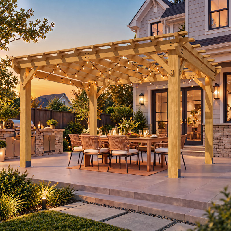 Pergola d'extérieur en cèdre de qualité supérieure de 3,65 m x 3 m avec toit en treillis, pour patio, cour et jardin.