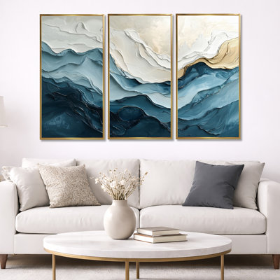 2-Piece "White and Blue Marble Wave II" Wall Art Set