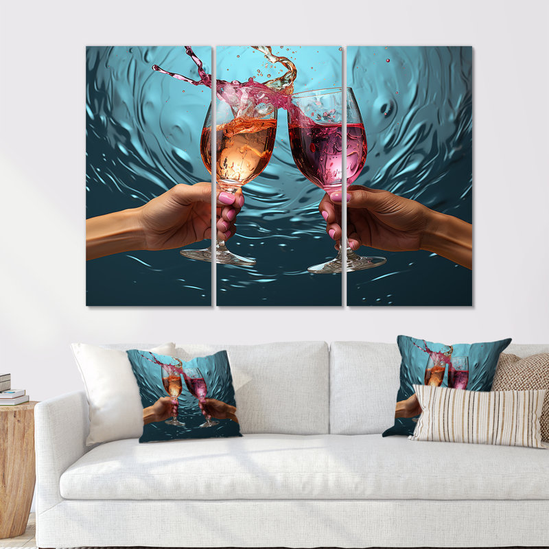 Whimsical Cheers I - Ensemble d'art mural sur toile vin et champagne, H 32 po x l 48 po