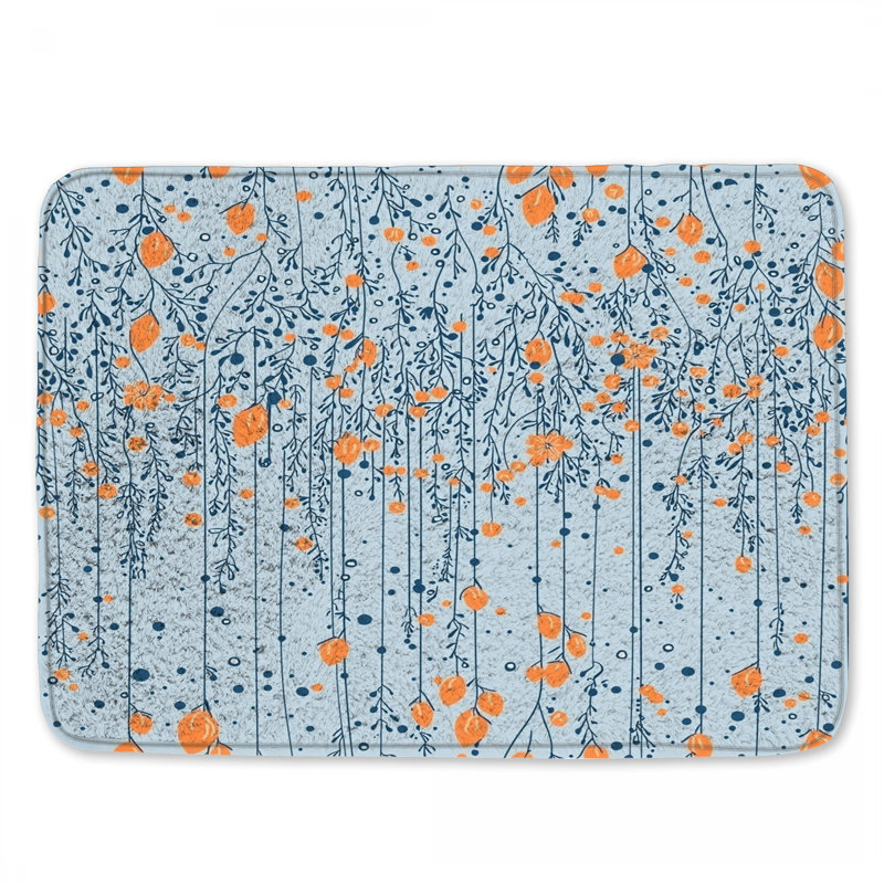 Floral Bath Mat Nature Bathroom Decor Bohemian Boho, Single - 17" L x 24" W, Blue Floral/Dots
