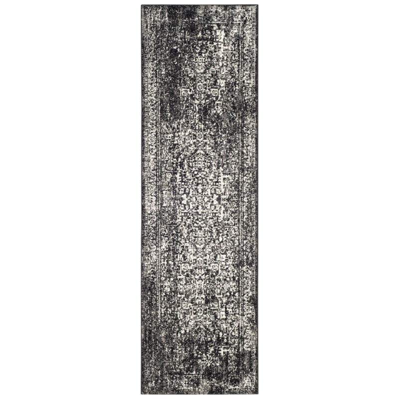 Oriental Area Rug, Black/Grey, Runner 66 x 152 cm