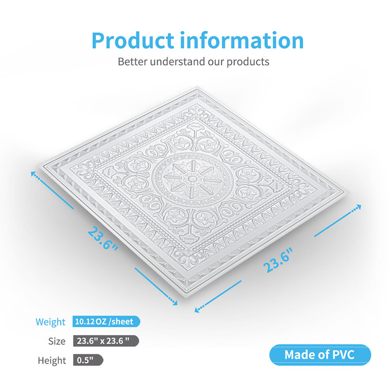 2 Ft. X 2 Ft. Glue-Up PVC Ceiling Tile,Waterproof Drop-in Ceiling Tile (48sq.ft./Case), White
