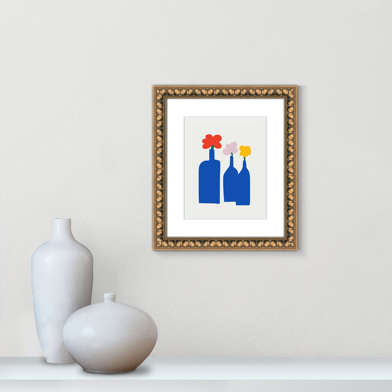 «Bold Blooms Trio Print» par Dean, 14'' W x 16'' H, Matted Print, Perles de feuilles dorées