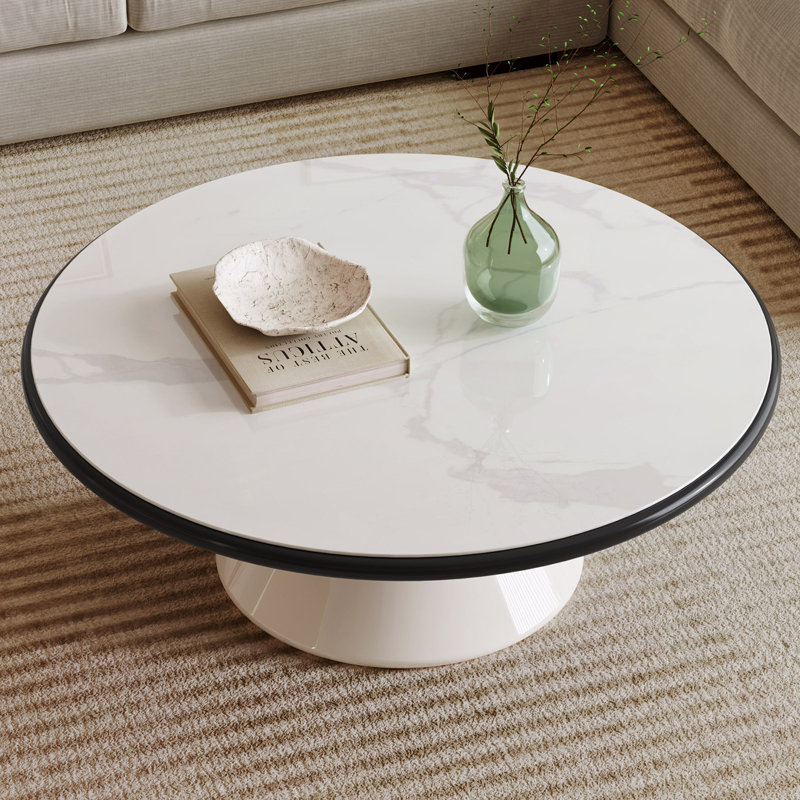 71 cm Round Marble-Pattern Glass Coffee Table