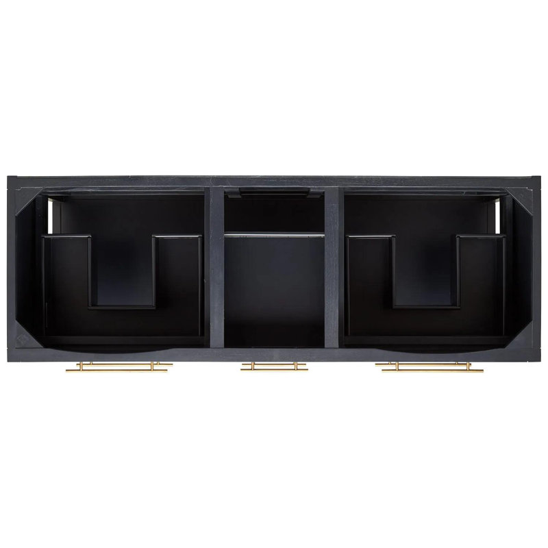 60" Robertson Double Bathroom Vanity Set with Rectangular Undermount Sinks, Single Hole, Midnight Navy Blue, Carrara Marble