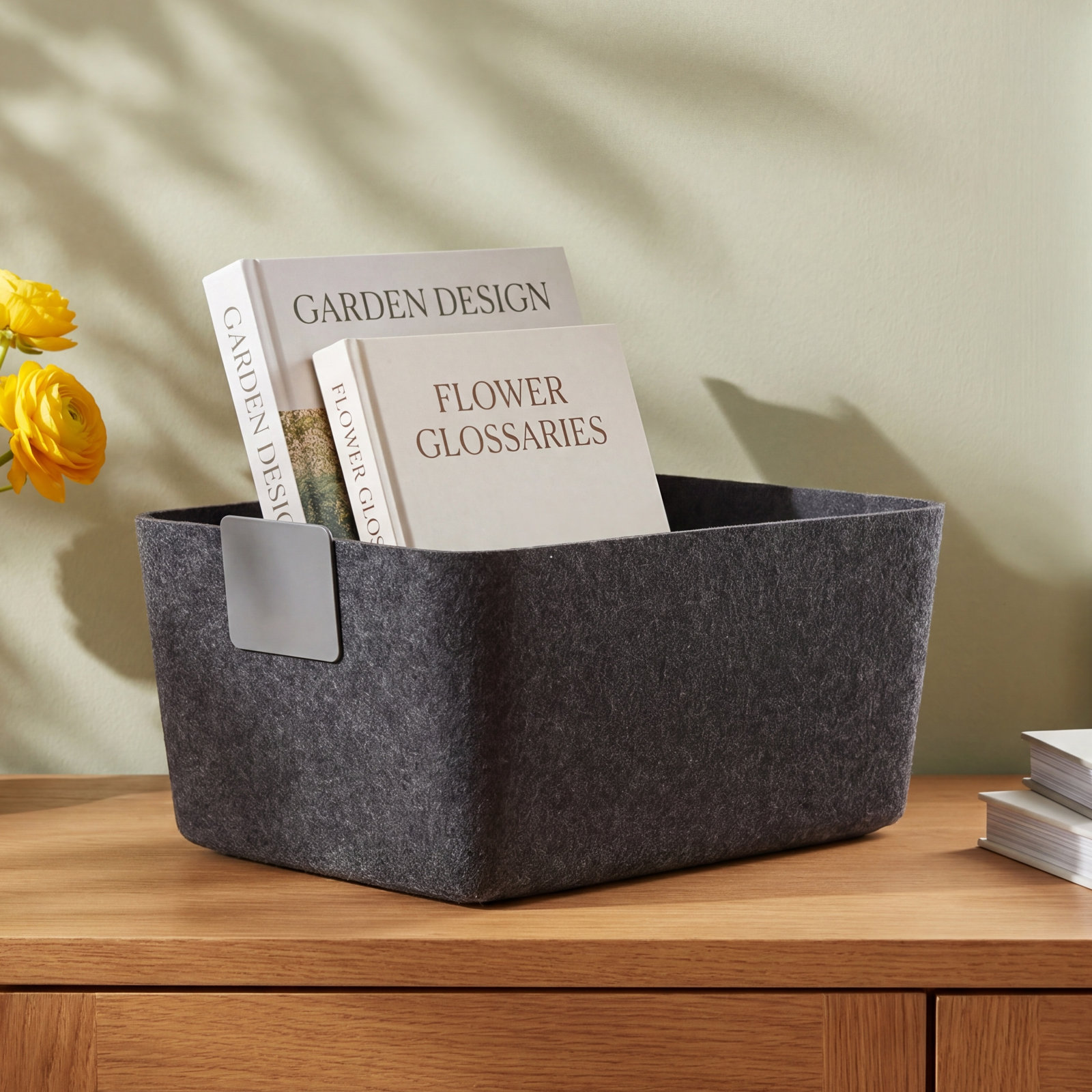 Sculpted Felt Wool Storage Bin, Stone