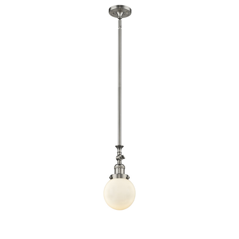 Clementina 1 - Light Single Pendant, 6 Watt Vinage LED Bulb, Brushed Satin Nickel, Matte White Cased