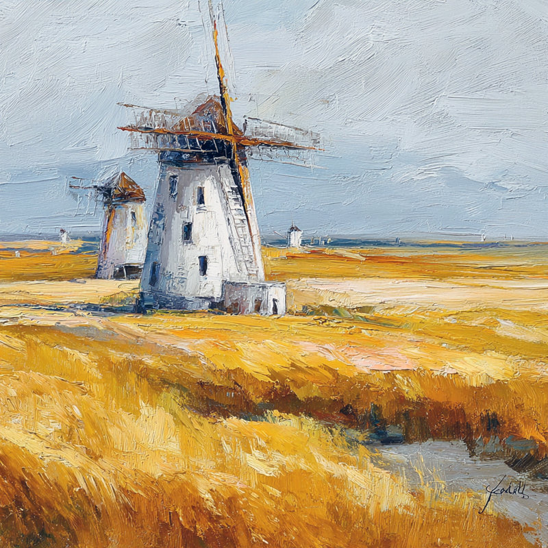 «Golden Windmills», art mural sur toile tendue, H 12 po x l 12 po