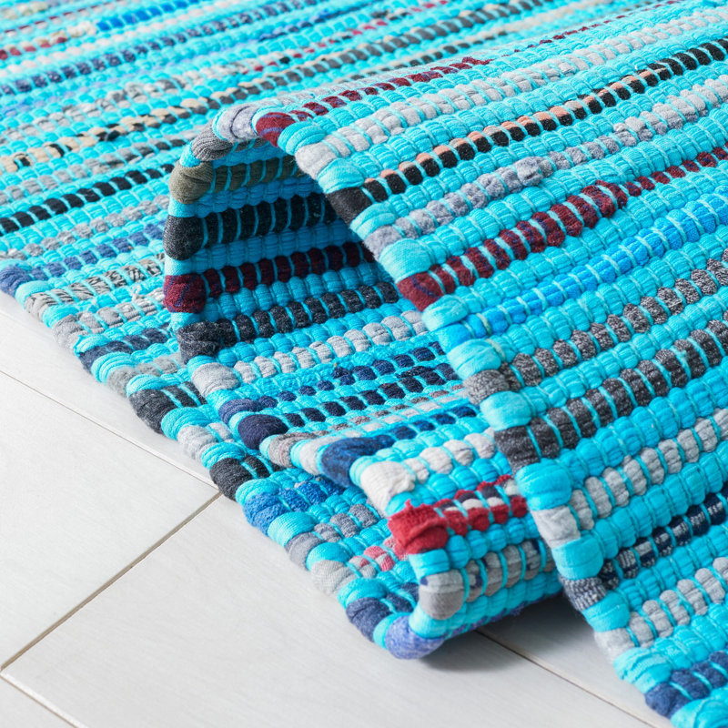 Nerys Rug Hand Woven Cotton Striped Rug, Square 6'