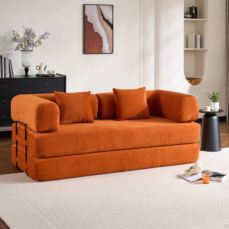 Canapé-lit convertible Boneless de 78 po avec 2 coussins, Orange, 26.77" H x 77.95" W x 35.43" D