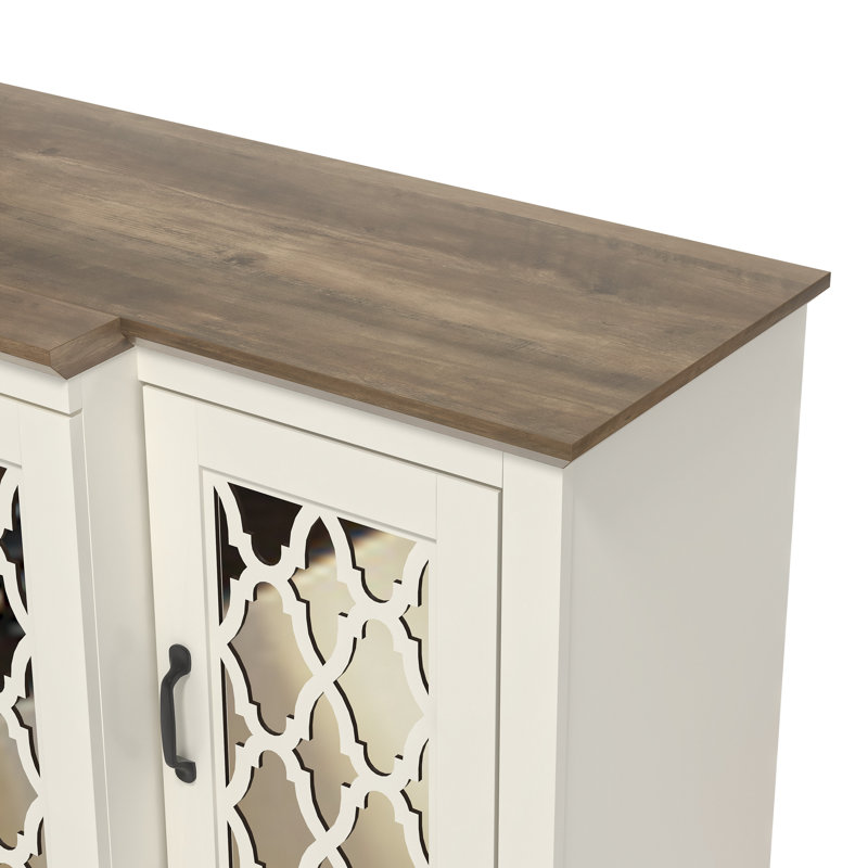 Chessani Wide Accent Sideboard, Ivory/Knotty Oak