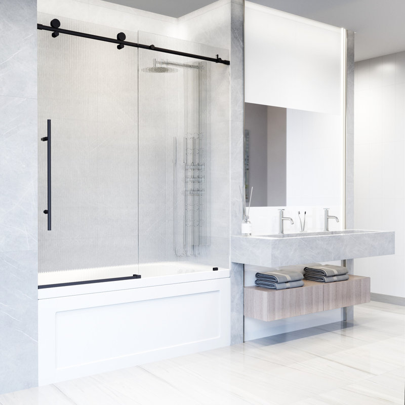 Porte de baignoire coulissante sans cadre avec verre cannelé 3/8 po Elan E 56-60 "x H 66" El-Class, Gauche