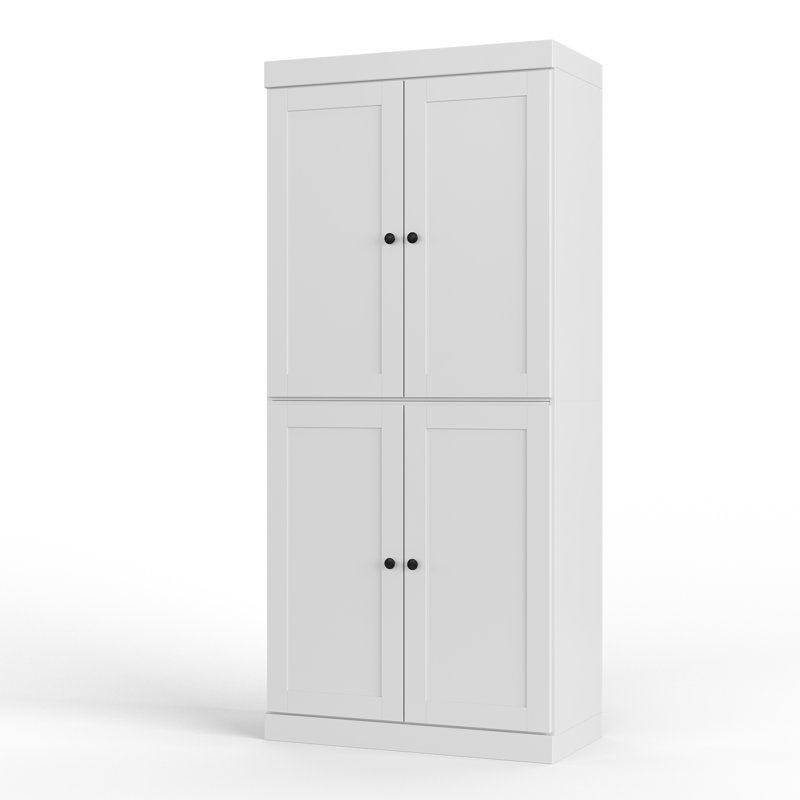 100% Solid Wood 32" Bathroom Storage Cabinet with Shaker Doors, 2-Drawers & Adjustable Shelves, White