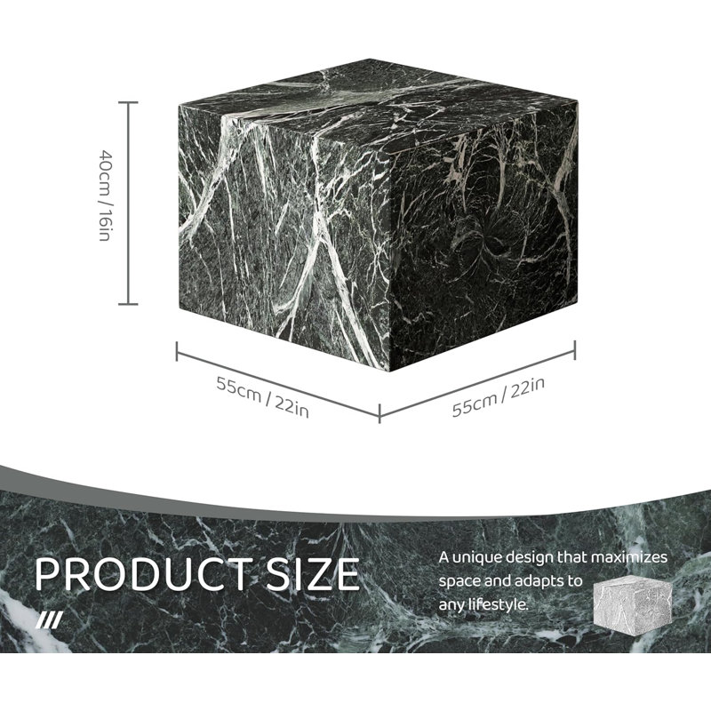 Cube Ottoman Footstool, Dark Green Marble
